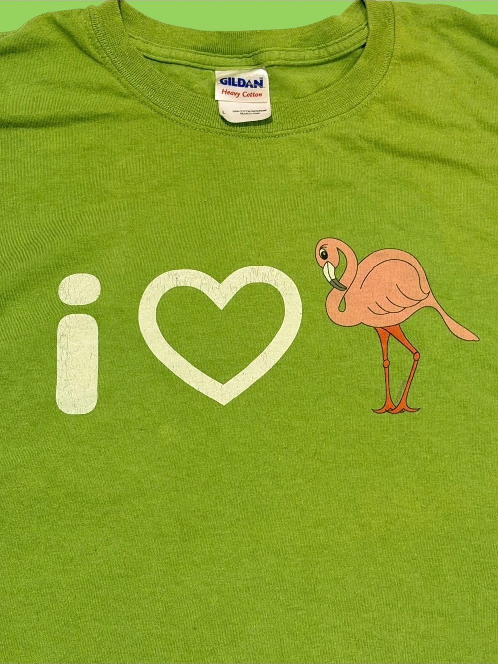 Vintage Y2K I Love Flamingos Shirt Green Size Large
